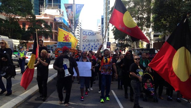 Protesters march through Perth.