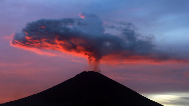 Clouds of ash from the Mount Agung volcano in Bali