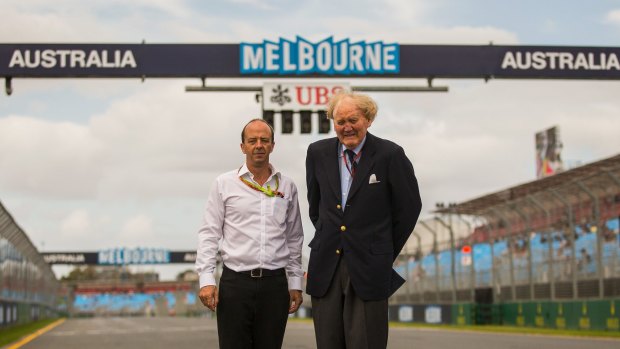 Ron Walker (right) and grand prix chief executive Andrew Westacott at Albert Park in 2015.