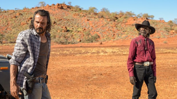 Aaron Pedersen (left) and David Gulpilil in outback thriller <i>Goldstone</i>, Ivan Sen's follow-up to <i>Mystery Road</i>.
