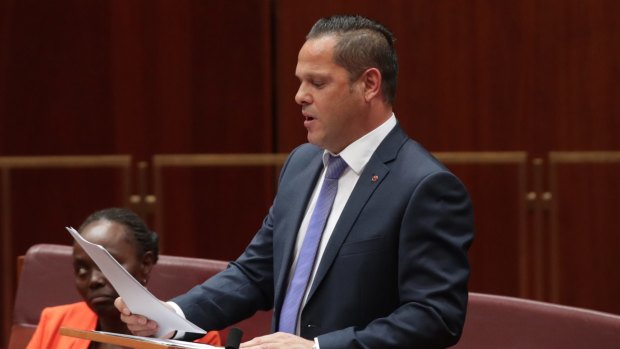 Senator Peter Georgiou delivers his first speech to the Senate on Wednesday.
