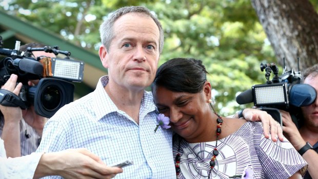 Opposition Leader Bill Shorten with senator Nova Peris on Thursday. 