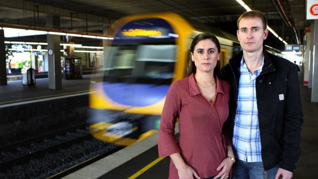Commuters David Maywald and Jennifer Reilly were unhappy about reduced services at Kogarah.