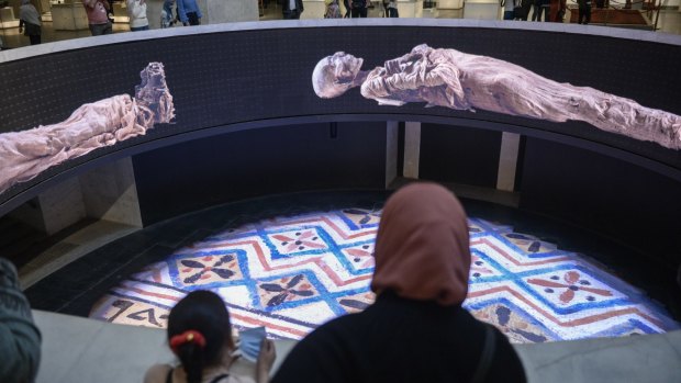 A screening about the royal mummies inside the new National Museum of Egyptian Civilization.