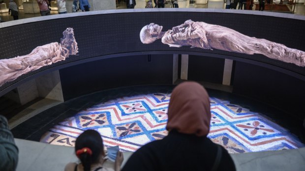 A screening about the royal mummies inside the new National Museum of Egyptian Civilization.