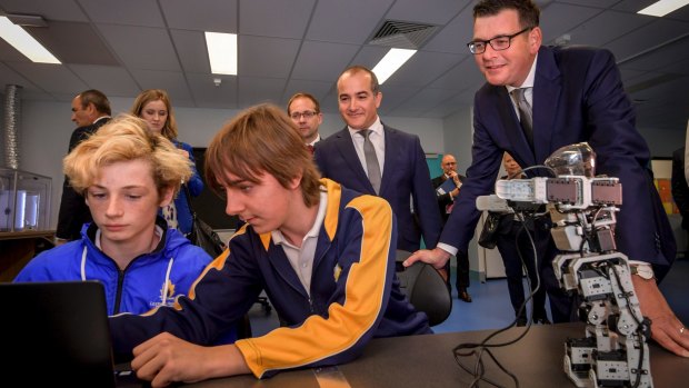 Premier Daniel Andrews and Education Minister James Merlino at the Yarra Ranges tech school launch. 