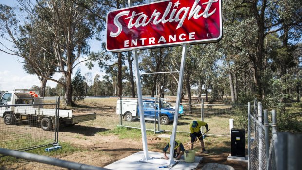The restored Starlight drive-in sign, reinstated in October.