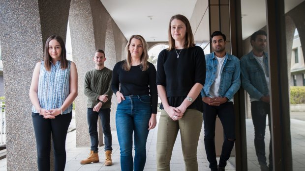 ANU student association members: deputy women's officer Tess Masters, ANUSA student executive Sam Duncan, ANUSA vice president Clodagh O'Doherty, Women's Officer Linnea Burdon-Smith and student executive Sean Macdonald are calling for more action to prevent sexual assaults on campus.
