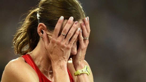 Tough to take: Molly Huddle of the US reacts after missing out on bronze.