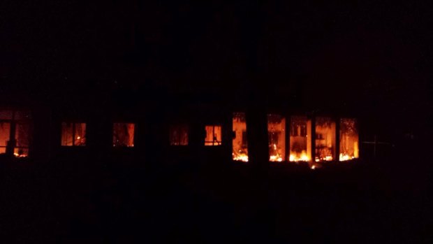 During: flames inside the MSF hospital's trauma centre in Kunduz.  