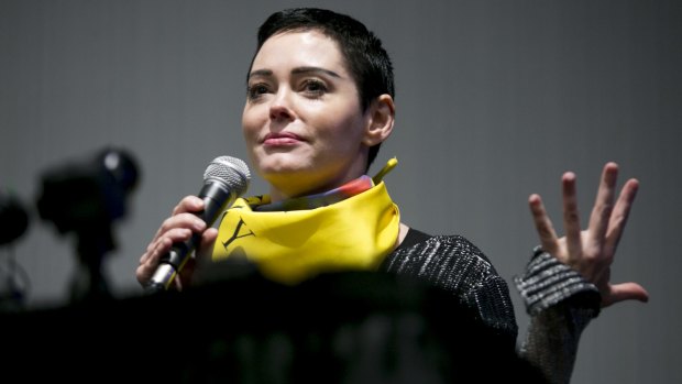 Actress Rose McGowan speaks during a workshop at the Women's Convention in Detroit. 