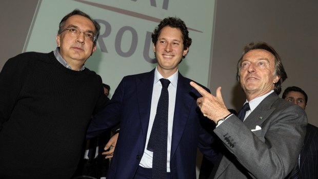 (left to right) Fiat CEO Sergio Marchionne,  John Elkann, the company's vice chairman, and chairman Luca Cordero di Montezemol in 2010.