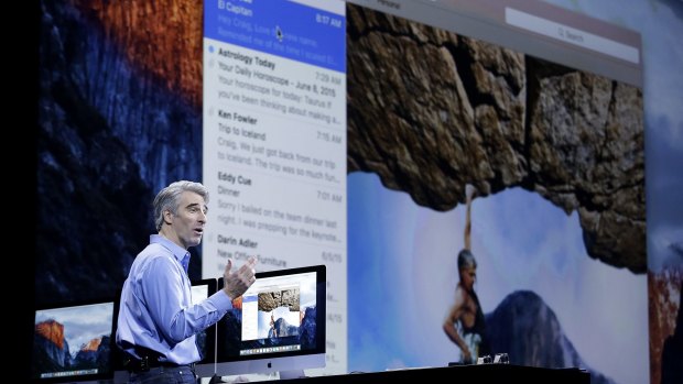 Craig Federighi, Apple senior vice president of Software Engineering, at the WWDC 2015.