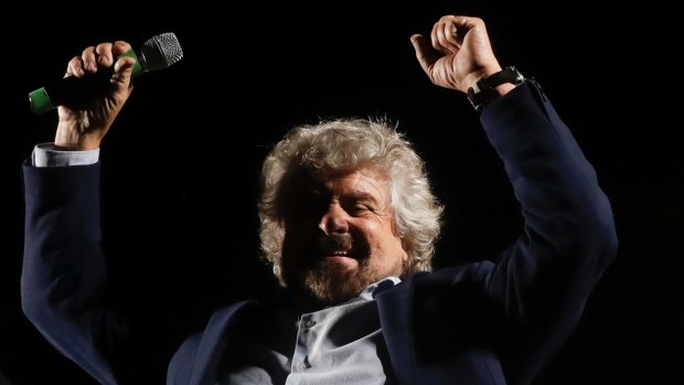 Five Stars Movement party's Beppe Grillo attends a rally in Rome on Saturday.