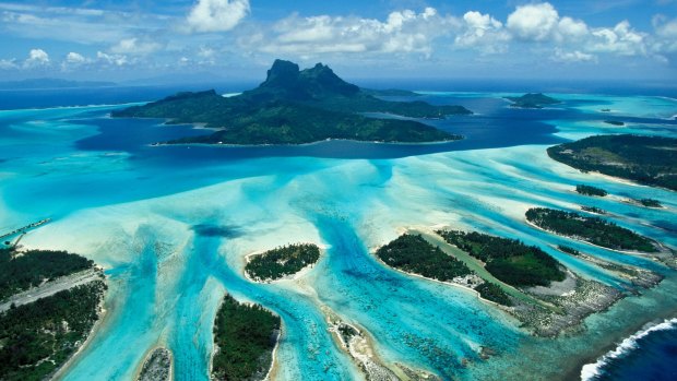 An aerial view of breathtaking Bora Bora.