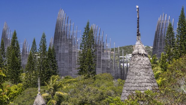The Ngan Jila Centre Culturel Tjibaou in Noumea is a cultural center built by Renzo Piano to celebrate the indigenous Kanak culture of New Caledonia.