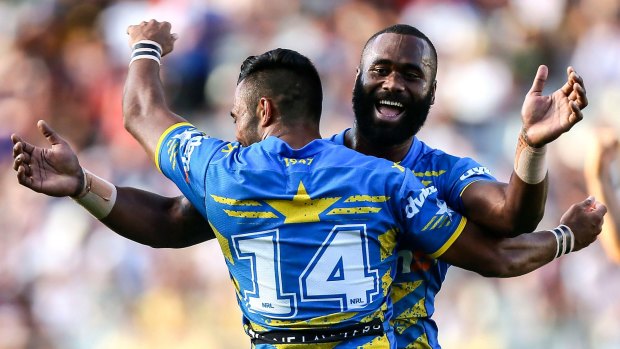 Happy at the Eels: Semi Radradra (right) was upset when it was suggested he wanted to leave Parramatta.