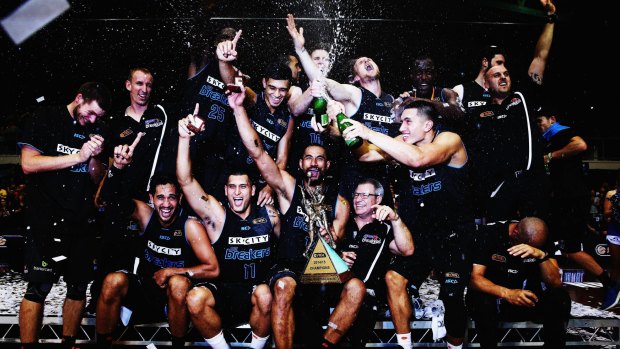 Champions: The NZ Breakers celebrate after winning the NBL Grand Final series in March.