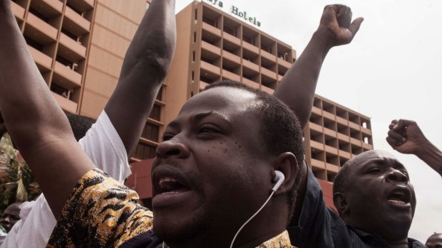 Anti-coup protestors in Ouagadougou on Sunday.