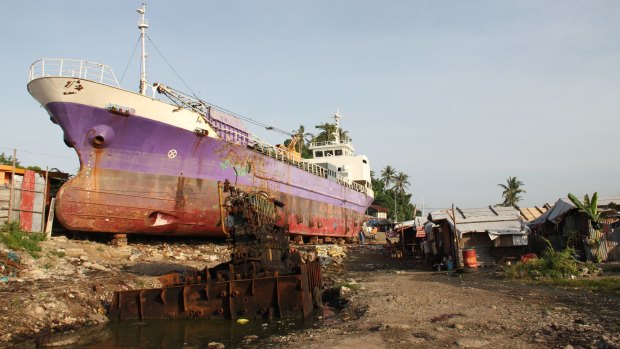 A ship driven ashore in Tacloban in the Philippines by Haiyan.