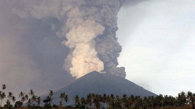 Mount Agung volcano erupting on Monday.