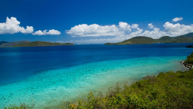 Blues like nowhere else: The British Virgin Islands as seen from the Annaberg Ruins area on the Caribbean island of St John.