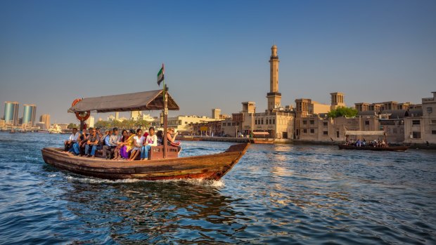 Boats on the Bay Creek in Dubai, UAE.