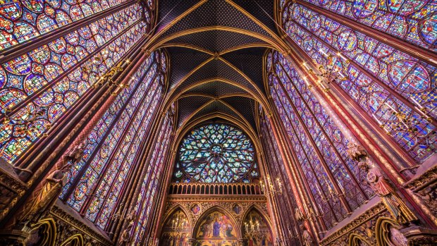 Interior view of Sainte-Chapelle, Paris.