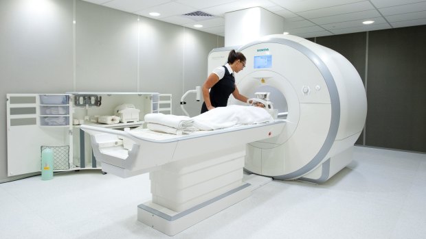 AN MRI brain scan machine at the new Melbourne Brain Centre .