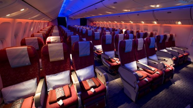 Qatar's economy cabin on the Boeing 787 Dreamliner.