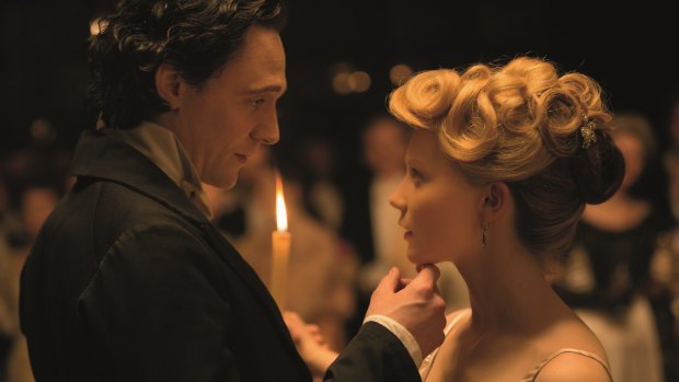 <i>Crimson Peak</i> features Tom Hiddleston and Mia Wasikowska.