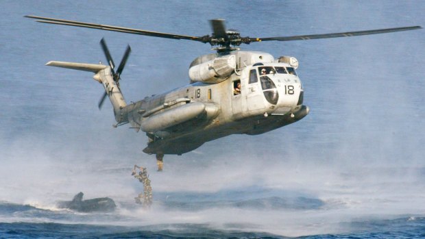 A file photo of a US Marines CH-53D Sea Stallion helicopter. The US Coast Guard is searching for survivors after two Marine helicopters collided off Oahu.  