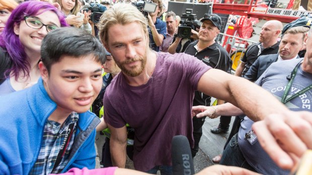 Chris Hemsworth meets fans while filming the new Thor movie in Brisbane. 