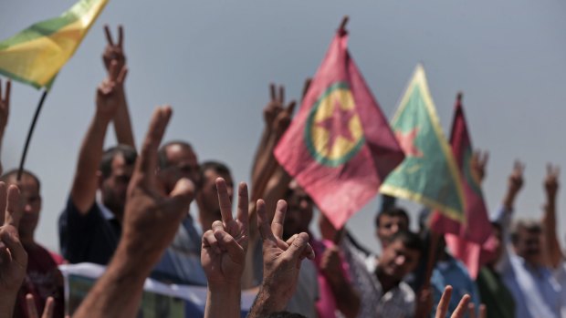 The red flag of the Kurdistan Workers' Party si waved in south-eastern Turkey.