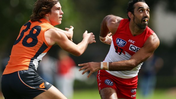 Back in business: Adam Goodes in action against the UWS Giants in the NEAFL earlier this month.