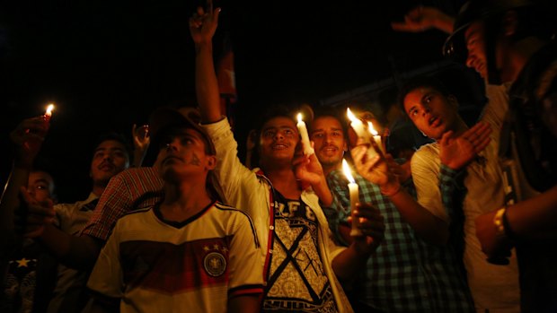 Celebrating Nepal's new constitution in Kathmandu on Sunday. n