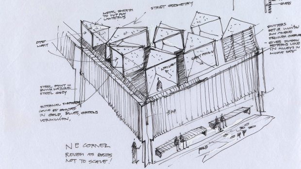 A Glenn Murcutt sketch of the Australian Islamic Centre, part of his exhibition <i>Architecture of Faith</I>.
