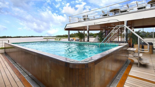 The pool deck onboard the luxurious Emerald Harmony.