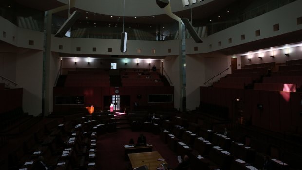 The lights in the Senate were off when  Pauline Hanson on Monday.