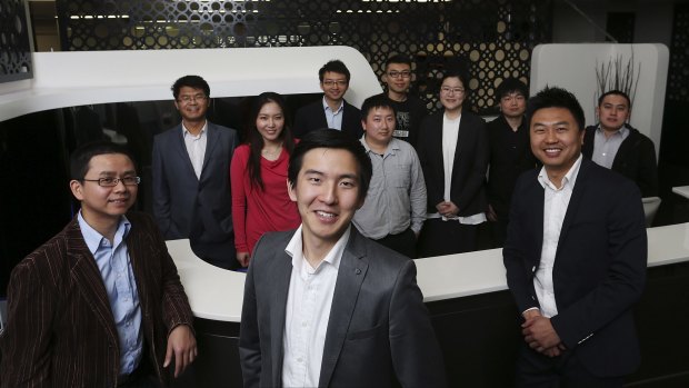 From front left, Jim Chen, Sam Lee, Allan Guo and, behind, the team of Bitcoin Group, which is now working on a new prospectus.