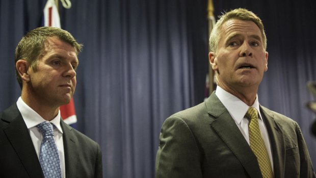 Premier Mike Baird with Mr Stoner when he announced he would leave Parliament.