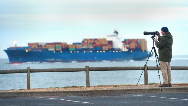 Graham Flett photographs the Pangal,one of the largest container ships to enter Port Phillip Bay.