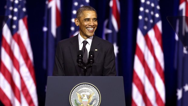 US President Barack Obama speaks at the University of Queensland.