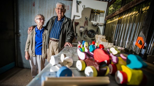 Kambah couple Beryl and John Fillery make sturdy wooden toys for children and give them away at Christmas time.
