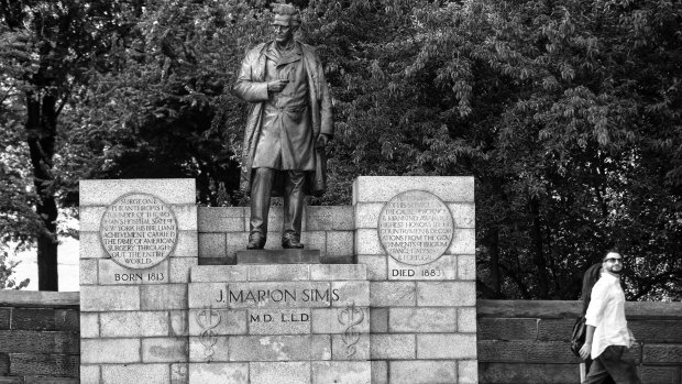 The statue of Dr J. Marion Sims, considered the father of modern gynaecology, in East Harlem.