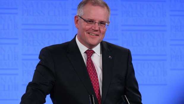 Treasurer Scott Morrison addresses the National Press Club in Canberra.