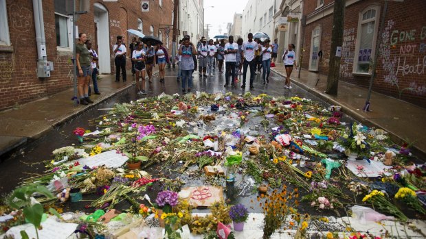 Students from Howard University, a historically African-American University - visit the site where Heather Heyer was killed in Charlottesville, Virginia. 