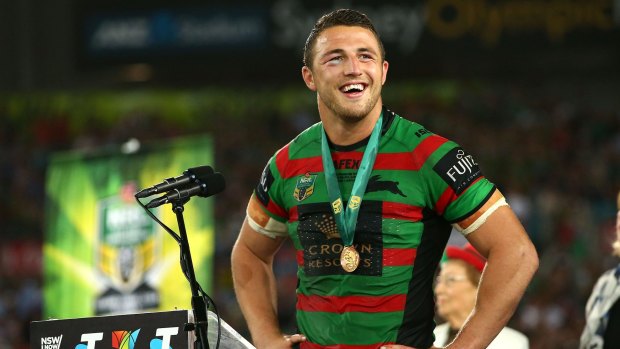 Pride: Sam Burgess after receiving last year's Clive Churchill Medal. 