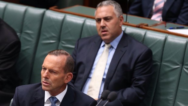 Prime Minister Tony Abbott and Treasurer Joe Hockey during question time at Parliament House in Canberra.