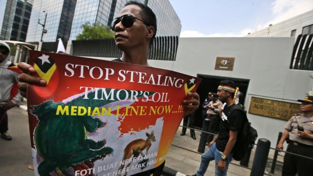 A protester during a rally last year outside the Australian Embassy in Jakarta, as people showed their support to East Timor in the dispute over oil and gas revenue-sharing with Australia.